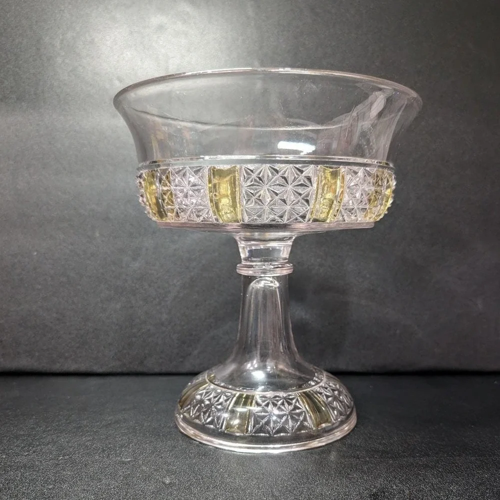 EAPG Yellow Paneled Compote, Antique Footed Serving Dish Replacement Centerpiece